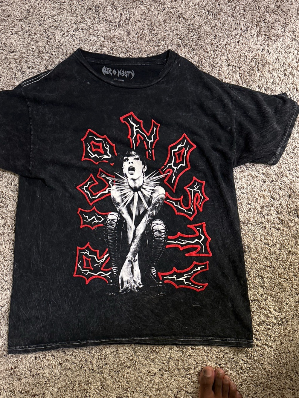 Black Graphic Short Sleeve Tee with Red Accents by Rico Nasty